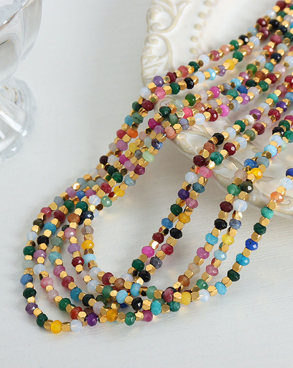 Rainbow Bead Necklace with Natural Stone