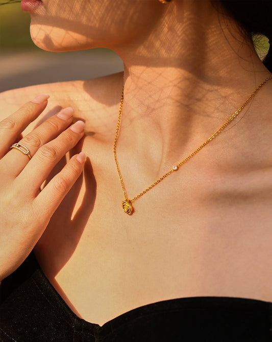 Delicate Gold Rose Pendant Necklace with Zirconia Charm