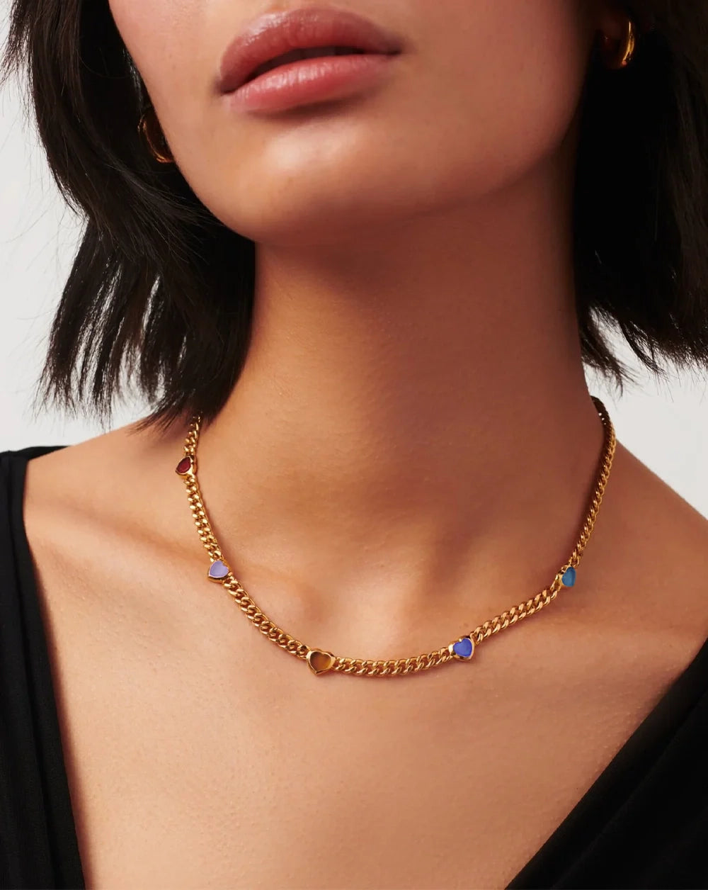 18K Gold Vermeil Jelly Heart Gemstone Charm Necklace.