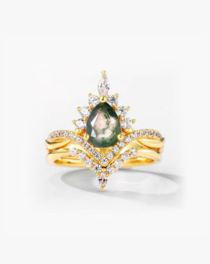 Pear Stack Moss Agate Leaf Engagement Ring