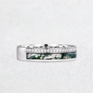 The Twin Rivers Band | Half-Bezel Horizon of Moss & Moissanite.