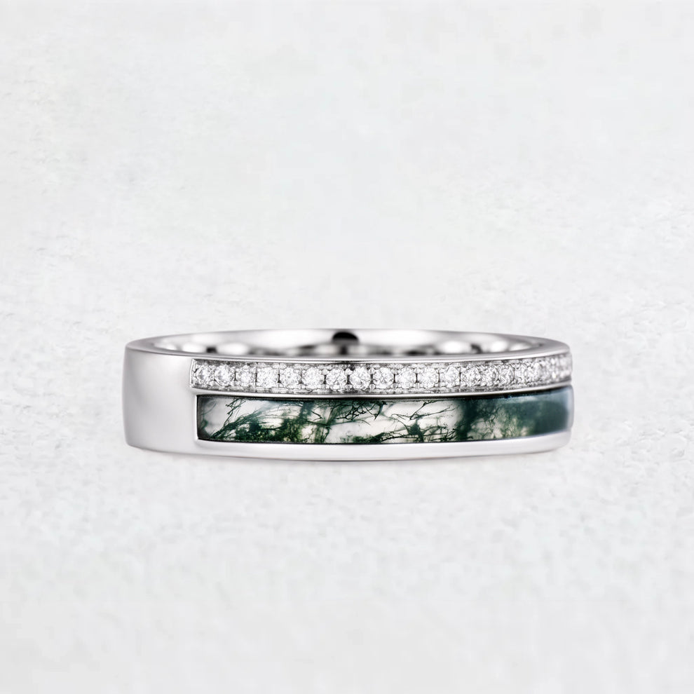 The Twin Rivers Band | Half-Bezel Horizon of Moss & Moissanite.