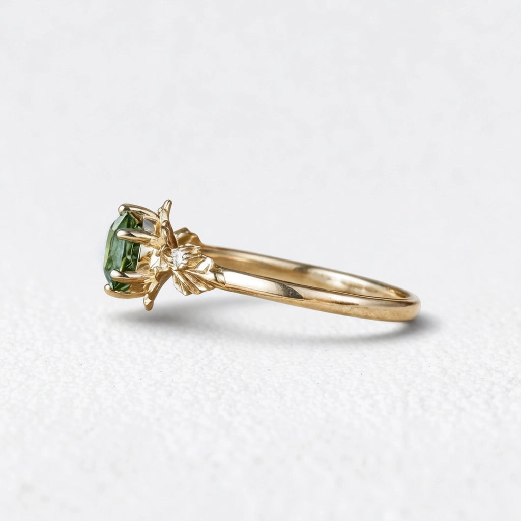 Sylvie’s Blossom | Round Green Sapphire Floral Engagement Ring
