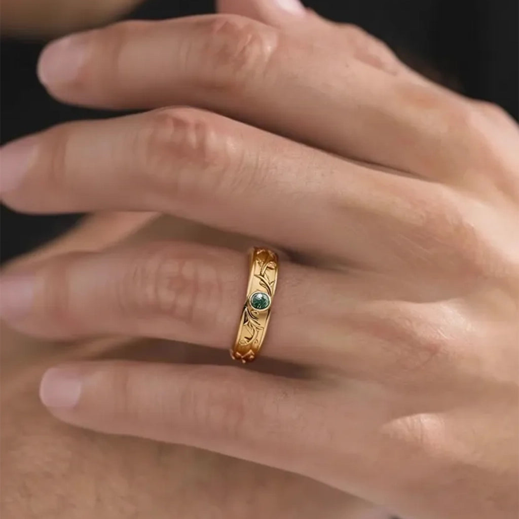 Forest Stag | Moss Agate Men's Wedding Band.