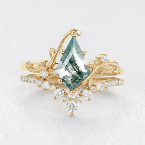 Cordelia’s Thicket | Kite Cut Moss Agate Leafy Cluster Bridal Set 2pcs.