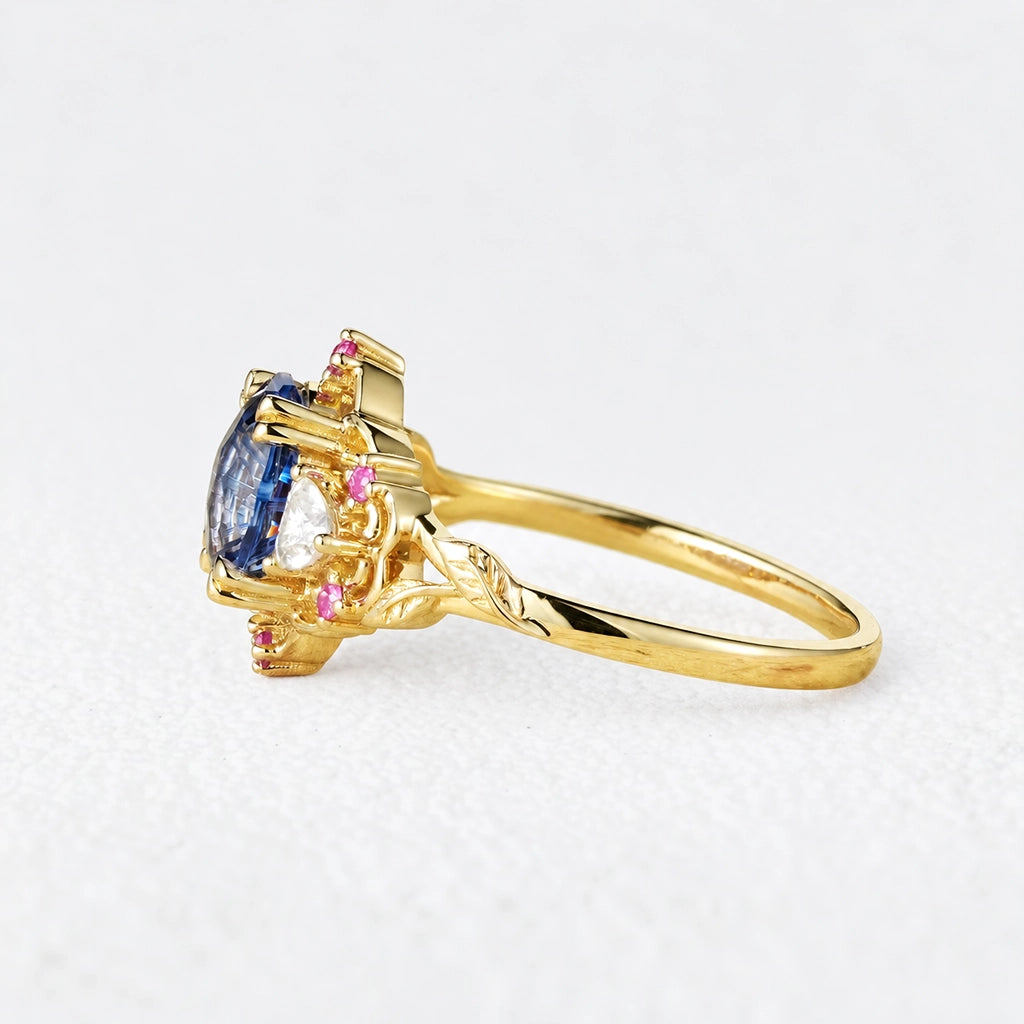 Audrey Three-Stone Sparkle Cut Sapphire Engagement Ring