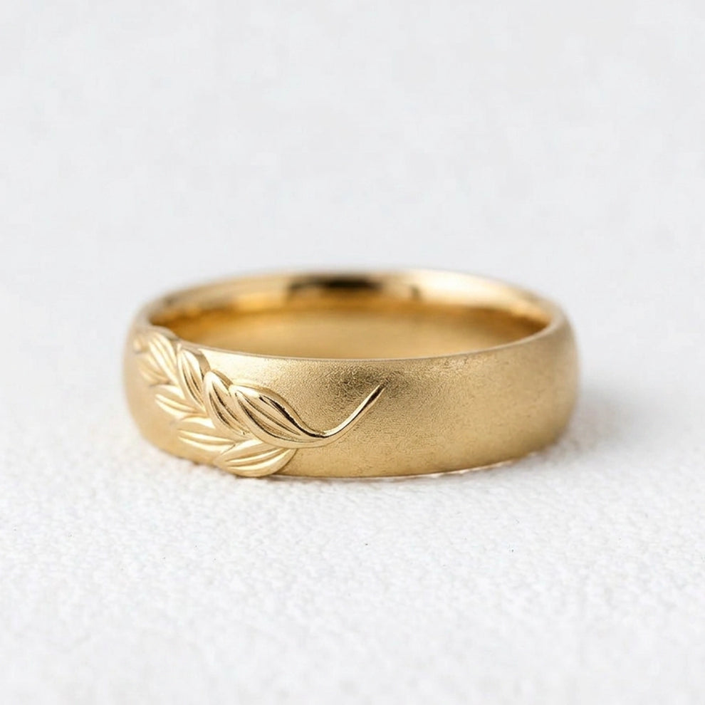 Isla’s Frond | Palm Leaf Sandblast 6MM Men's Wedding Band.