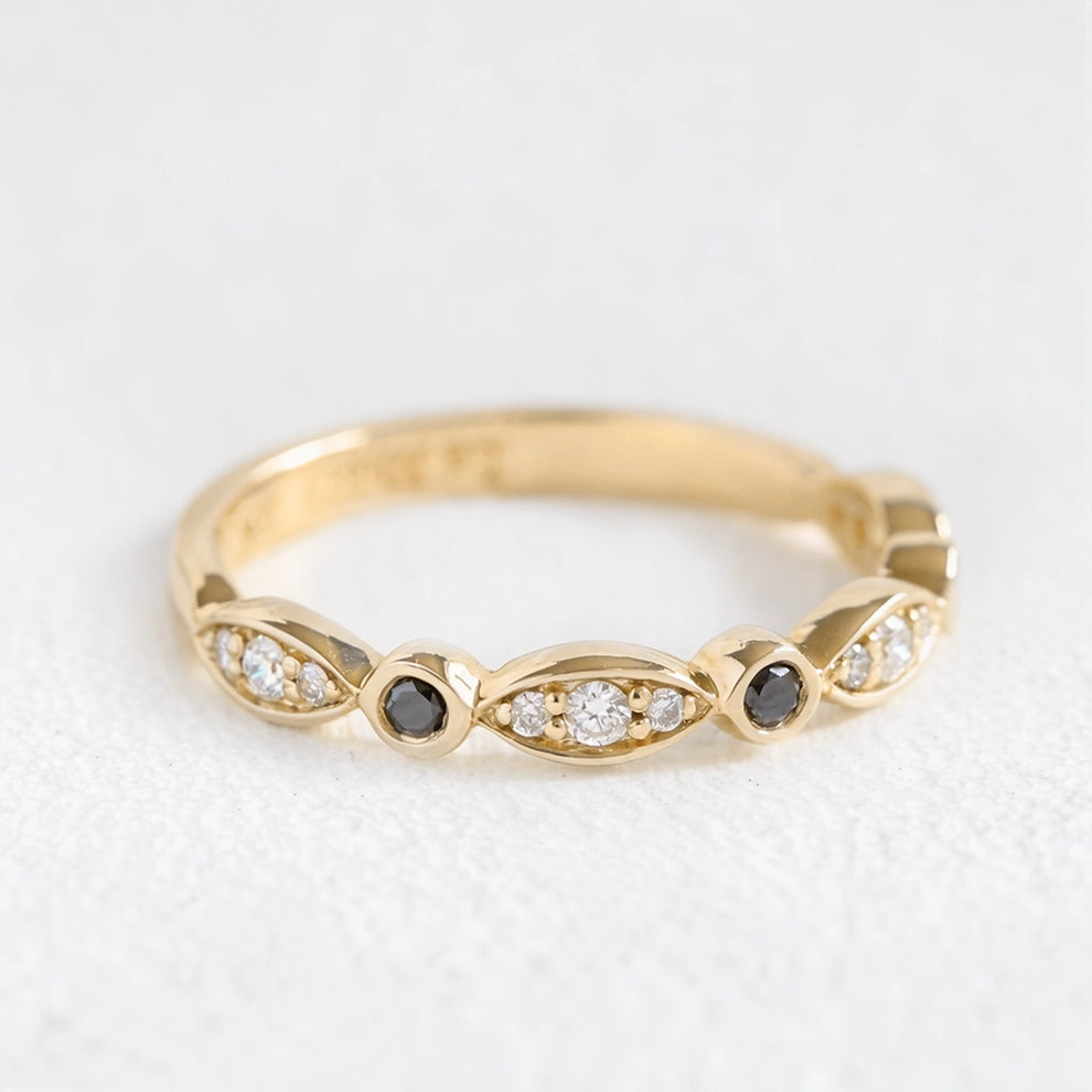 Grace’s Eclipse | Pear Black Diamond Solitaire & Bezel Wedding Band Bridal Set 2pcs.