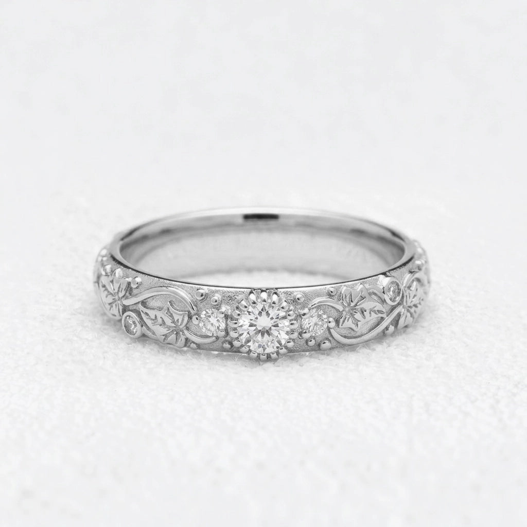Ivy’s Twinkle | Diamond & Ivy Leaf Wedding Band.