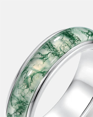 Minimalist Classic Moss Agate Band Ring in Sterling Silver