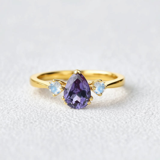 Lab-Grown Alexandrite & Moonstone White Gold Ring.