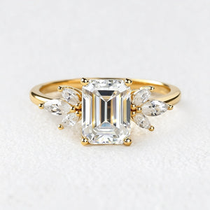 Sylvie’s Lattice | Emerald Cut Moss Agate Cluster Engagement Ring