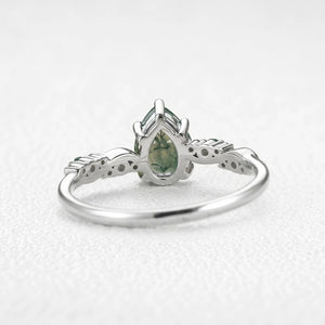 Flora’s Sprig | Pear Cut Moss Agate Engagement Ring