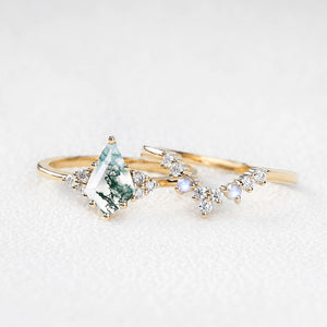 Diana’s Bower | Kite Cut Moss Agate & Moonstone Cluster Chevron Bridal Set 2pcs
