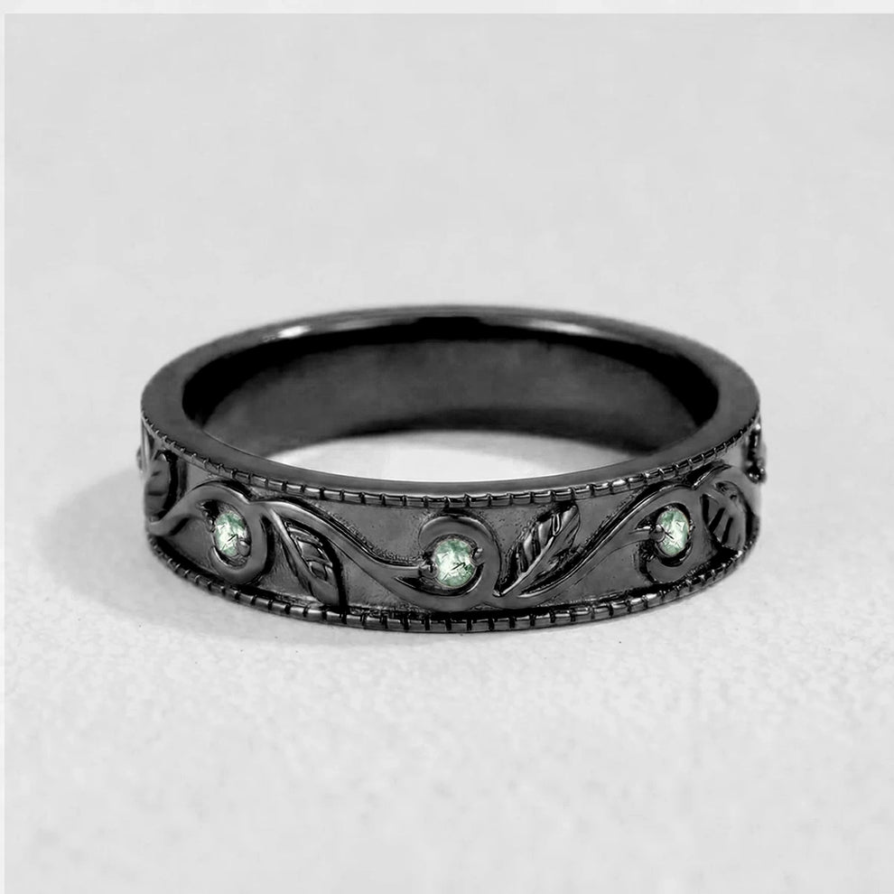 Daphne’s Canopy | Oval Cut Green Moss Agate Cluster Couple Ring Set.