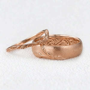 The Intertwined Wedding Set – Sandblasted Branch & Curved Vine Bands.