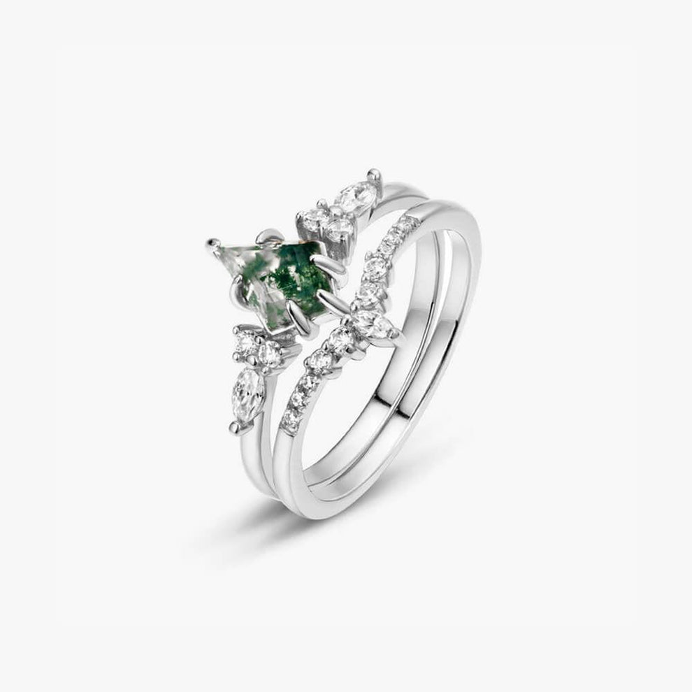 Elara’s Drift  | Vintage Kite Cut Moss Agate Bridal Set 2pcs.