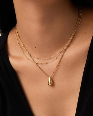 18K Gold Vermeil Droplet Pendant & Double Necklace Set.