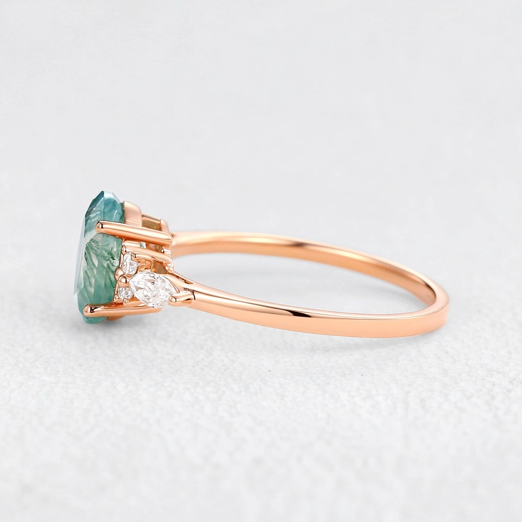 Oval Moss Agate Classic Engagement Ring.