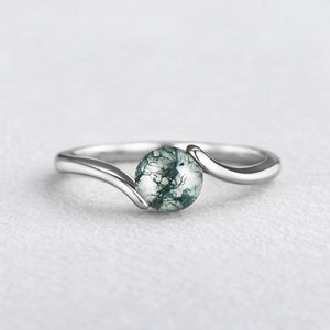 One Stone Duo | Round Moss Agate Couple Ring Set 2pcs.