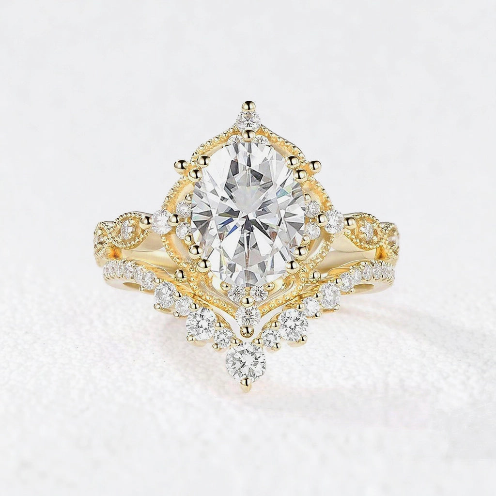 Charlotte’s Heritage | 2CT Vintage Oval Moss Agate Grand Bridal Set 2pcs