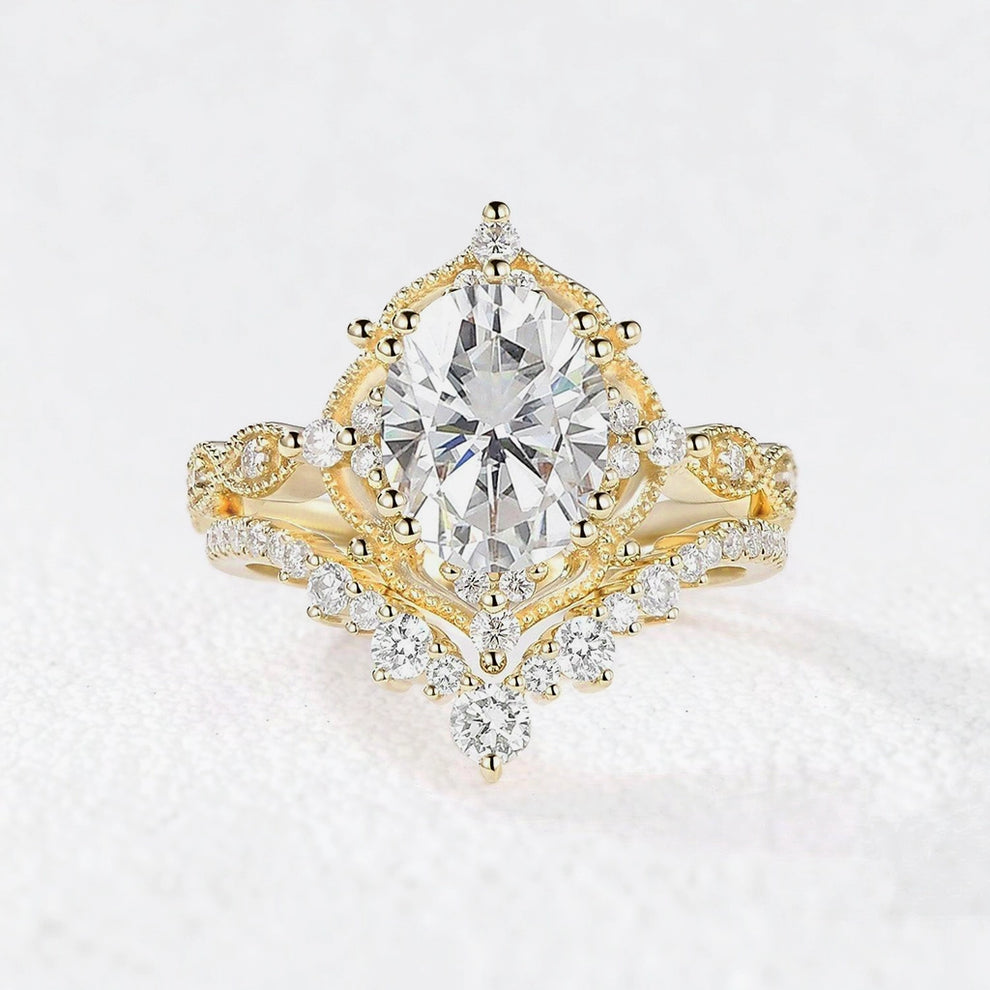 Charlotte’s Heritage | 2CT Vintage Oval Moss Agate Grand Bridal Set 2pcs