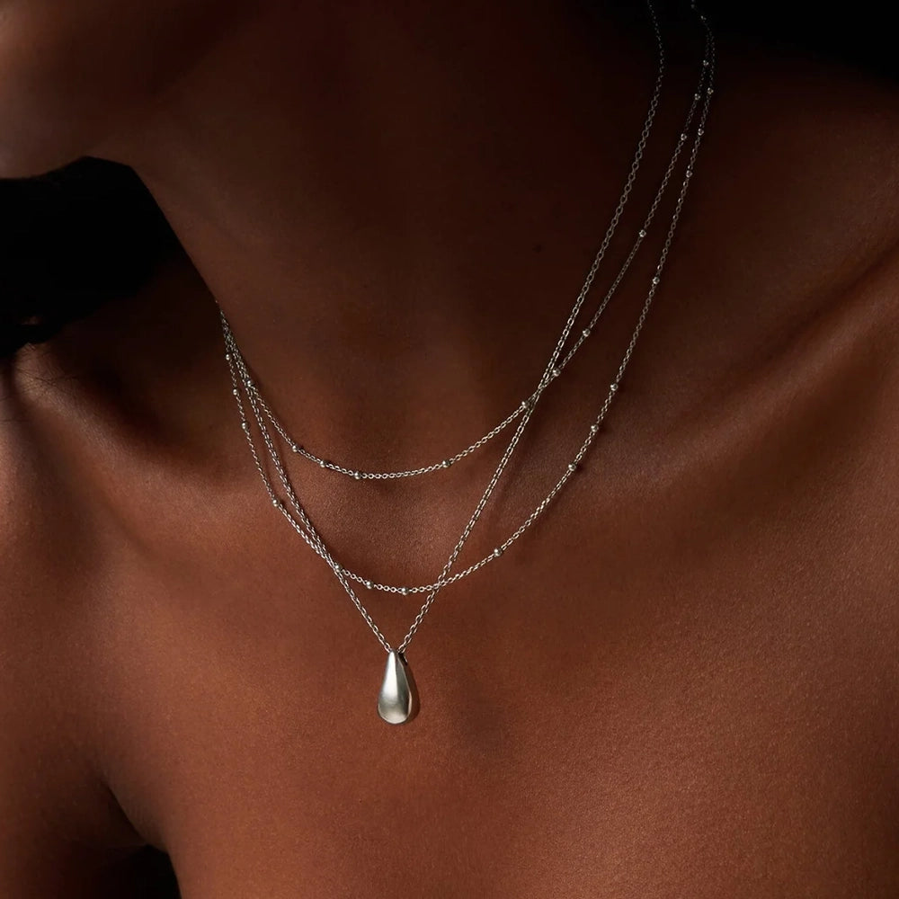 Savi Droplet Pendant & Double Necklace Set | Sterling Silver.