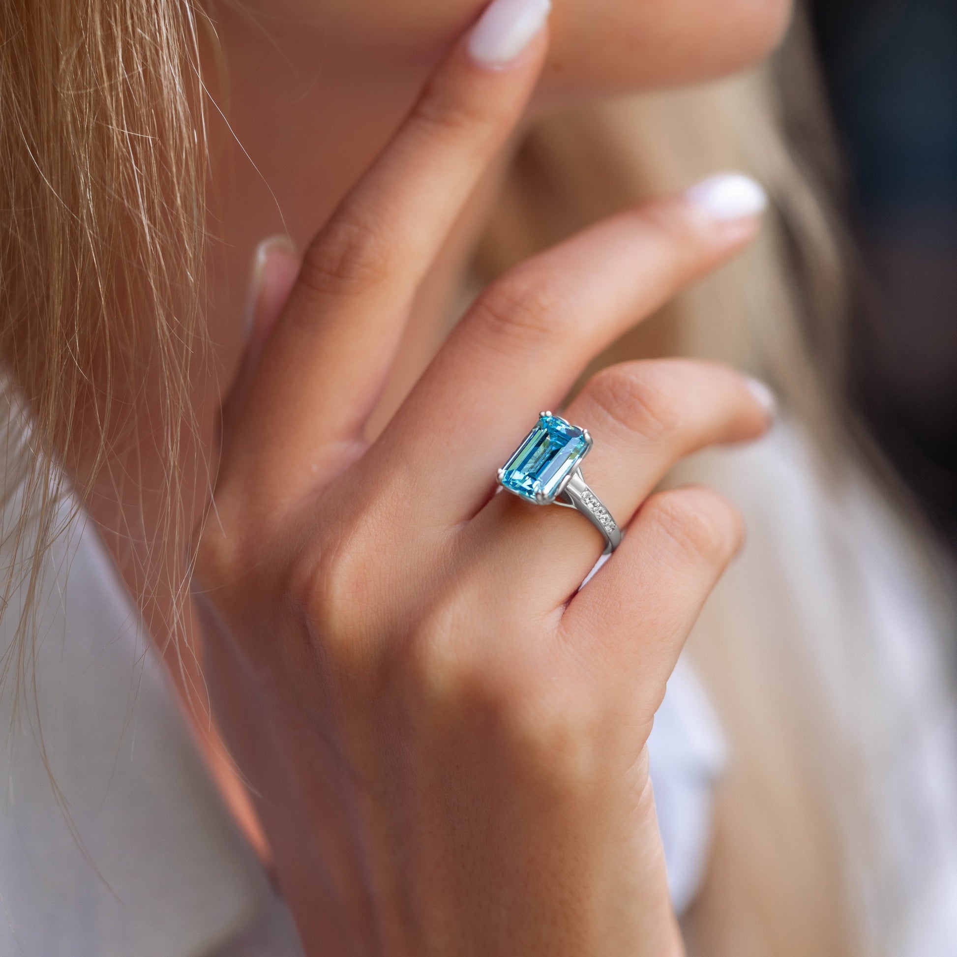 Aqua Dream 5CT Emerald-Cut Blue Gemstone Ring