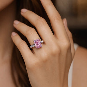Elara‘s Facet | 3CT Radiant-Cut Pink Sapphire Ring.