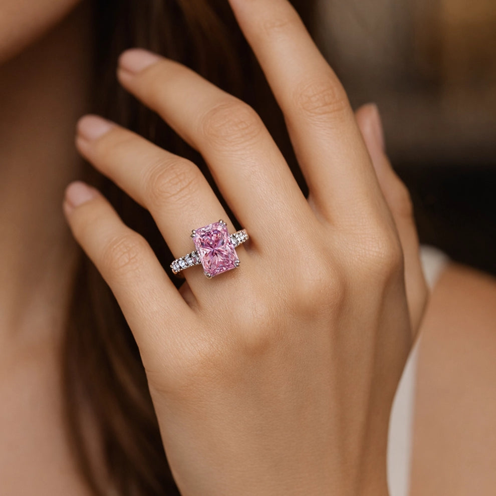Elara‘s Facet | 3CT Radiant-Cut Pink Sapphire Ring.
