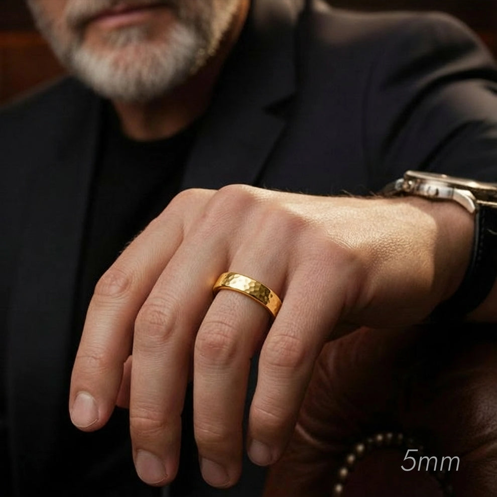 Hammered Forge | Metallic Grain Wedding Band.