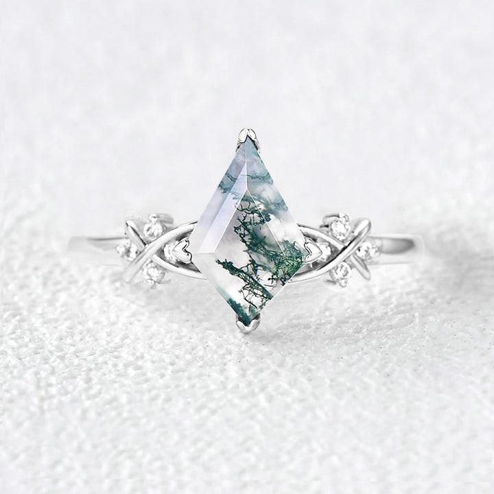 Unique Moss Agate Geometric Engagement Ring.