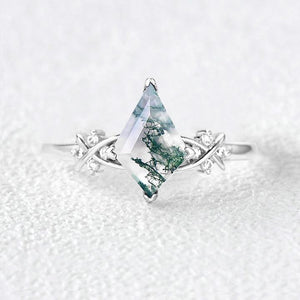 Unique Moss Agate Geometric Engagement Ring.