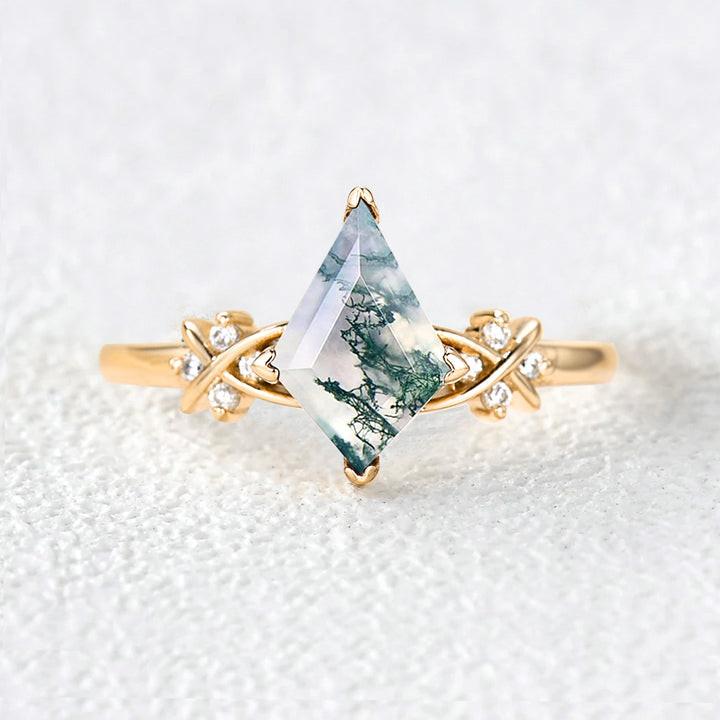 Unique Moss Agate Geometric Engagement Ring.