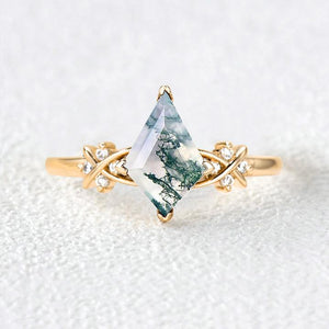 Unique Moss Agate Geometric Engagement Ring.