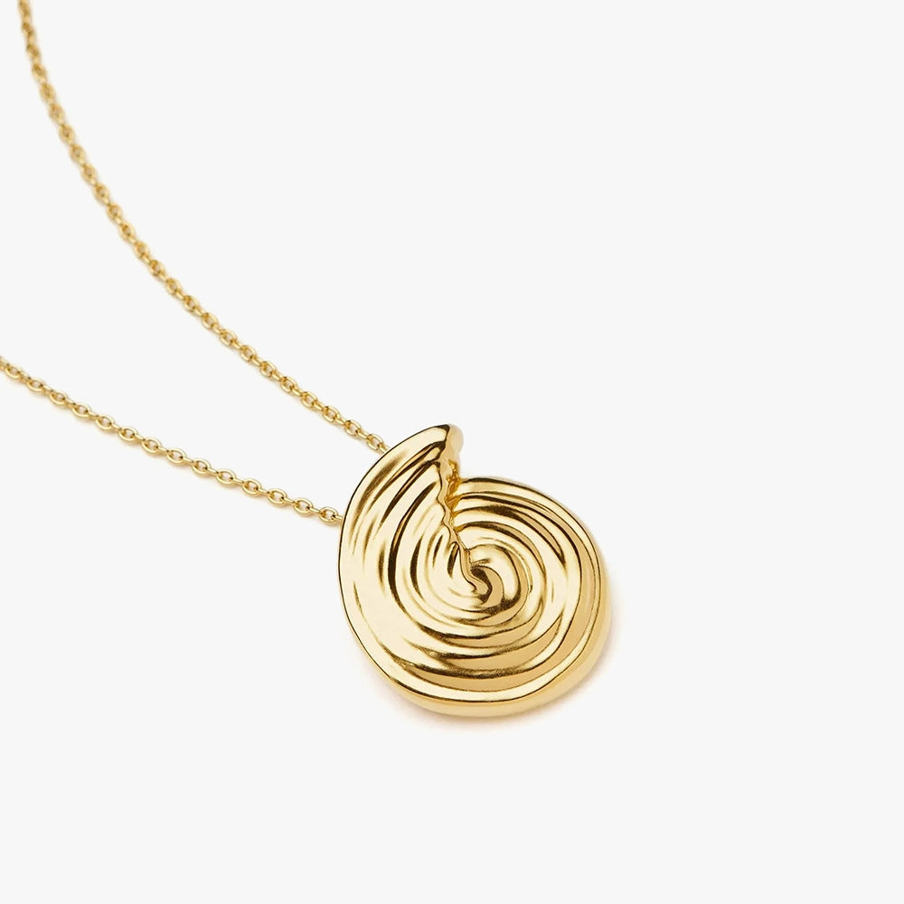 18K Gold Vermeil Spiral Large Pendant Necklace.