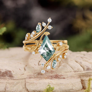 Elara’s Bower | Kite Cut Moss Agate Cage Leafy Bridal Set 2pcs.