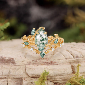 Daphne’s Vine | Pear Cut Moss Agate Bridal Set 2pcs.