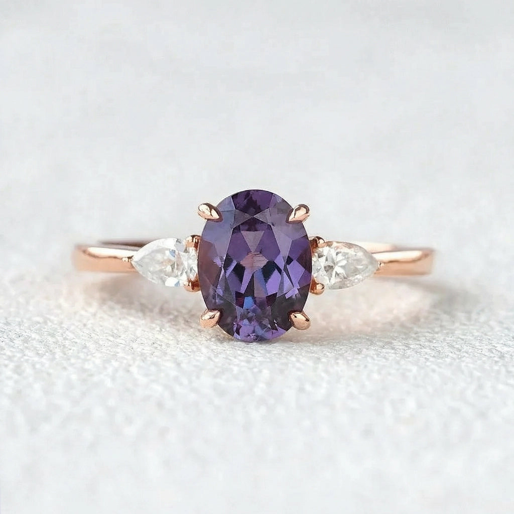 Minimalist Lab-Grown Alexandrite Solitaire Gold Ring.