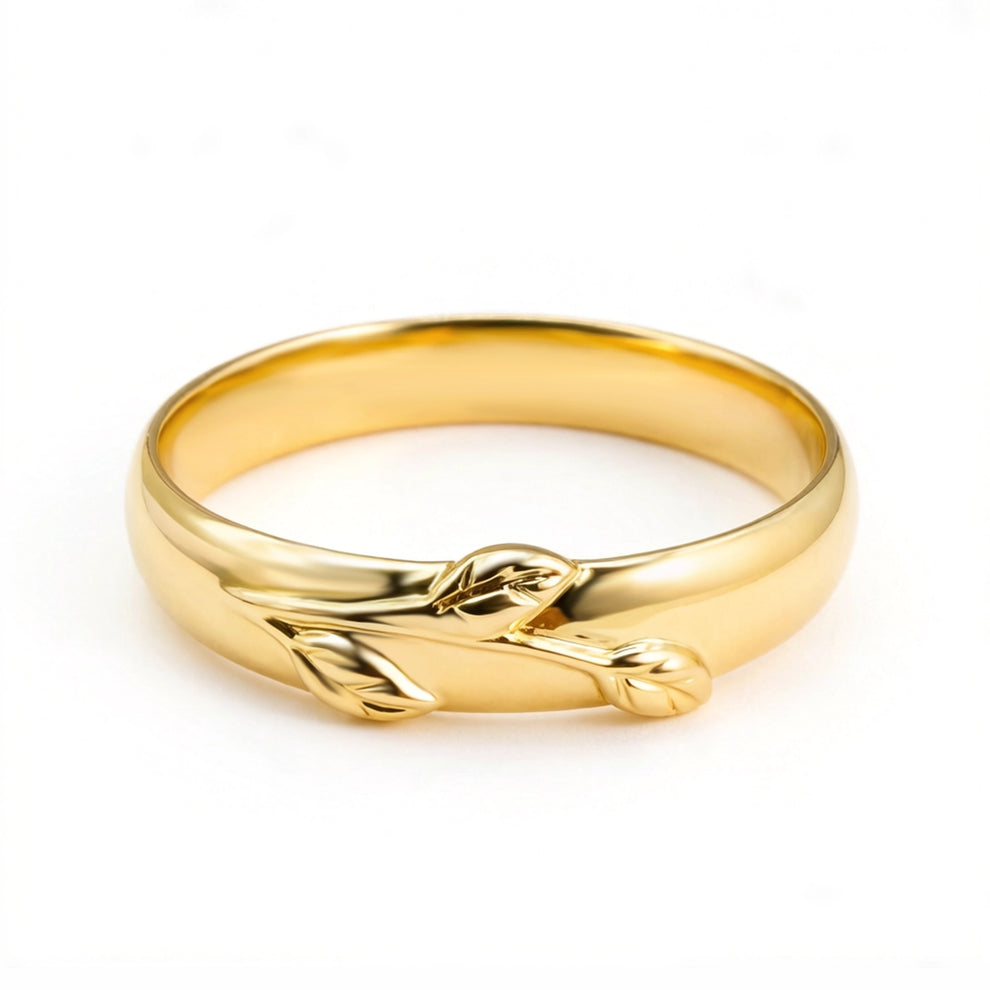 Léonie Oval Cut Moss Agate Leafy Gold Couple Ring Set.
