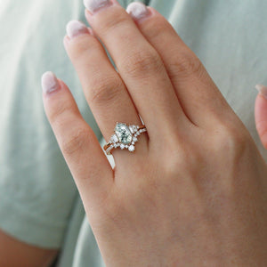 Nyx’s Keystone | Black Gold Long Hexagon Moss Agate Milgrain Engagement Ring Set 2pcs.