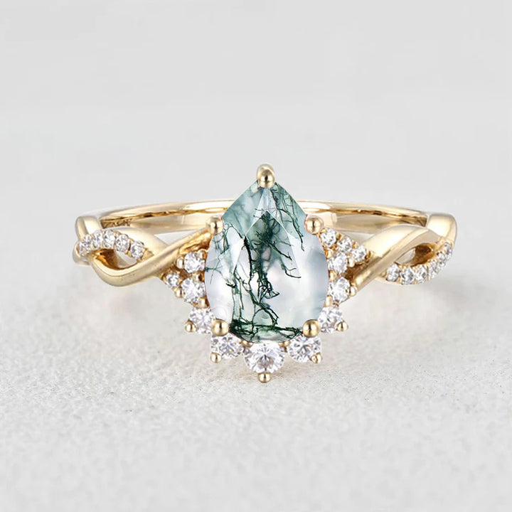 Barbara’s Grove | Pear Moss Agate Infinity Engagement Ring