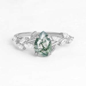 Celandine’s Tendril | Pear Cut Moss Agate Vine Engagement Ring