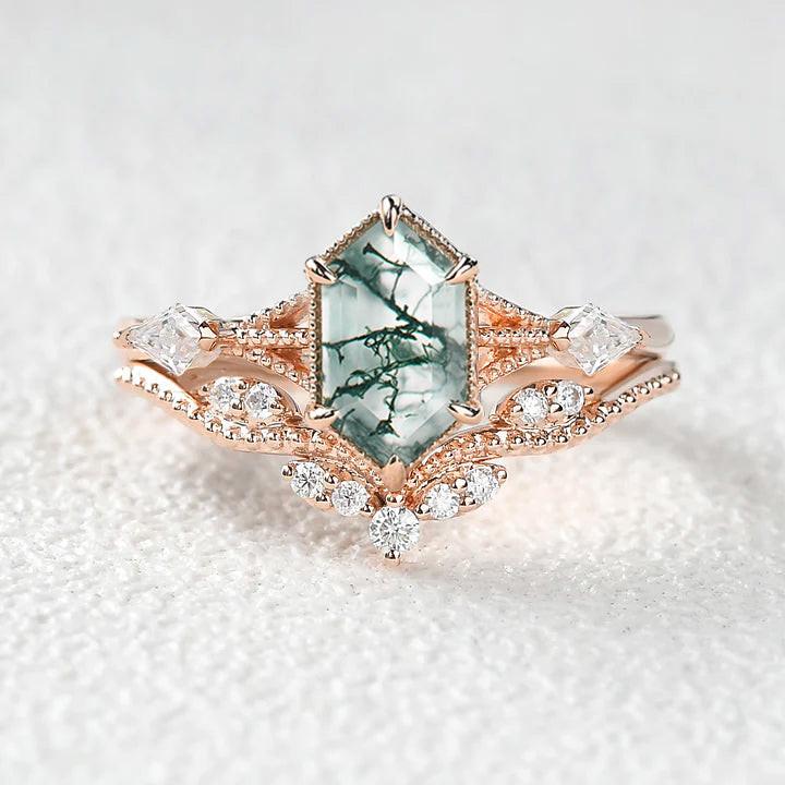 Forest Hexagon – Moss Agate Classic Bridal Set 2pcs.