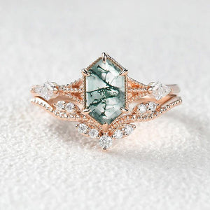 Forest Hexagon – Moss Agate Classic Bridal Set 2pcs.