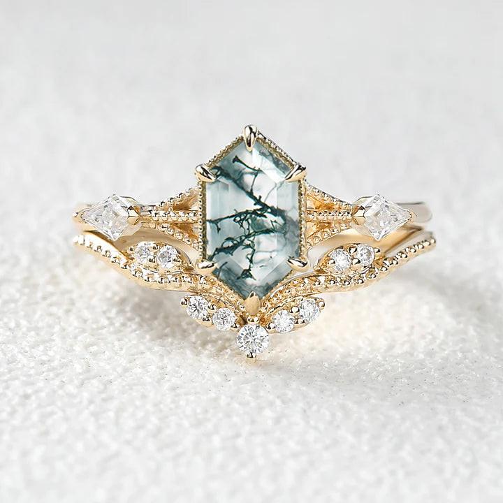 Forest Hexagon – Moss Agate Classic Bridal Set 2pcs.