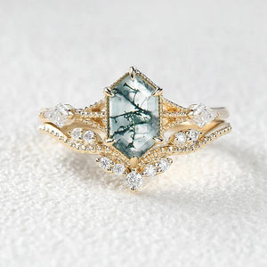 Forest Hexagon – Moss Agate Classic Bridal Set 2pcs.