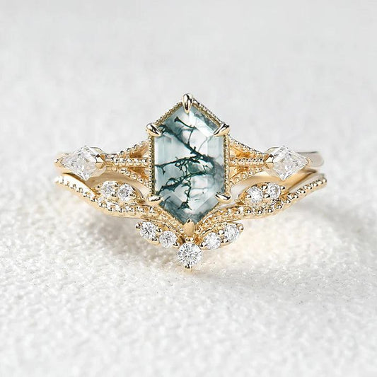 Forest Hexagon – Moss Agate Classic Bridal Set 2pcs.