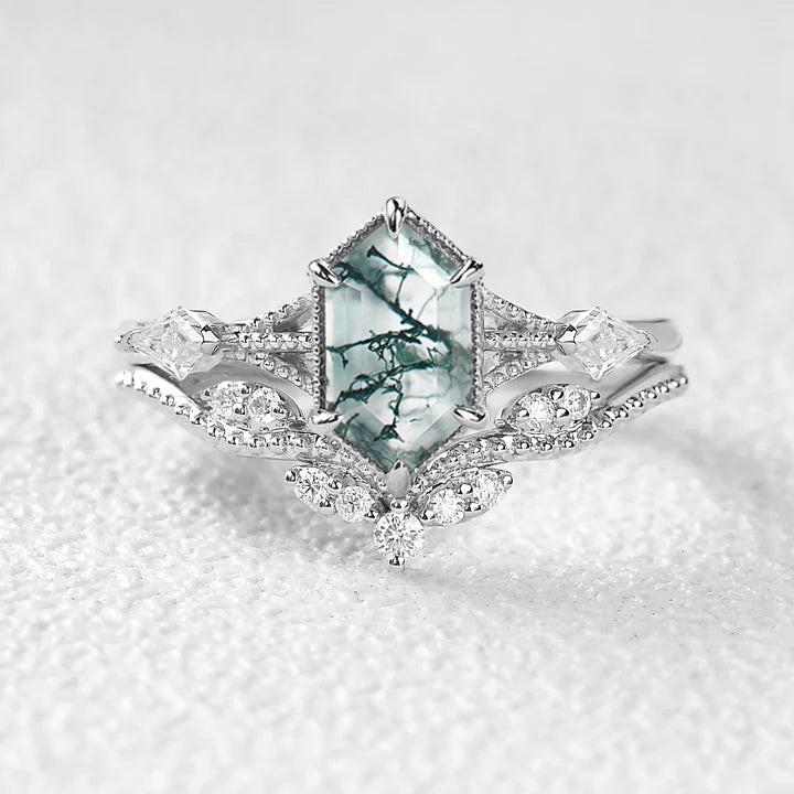 Forest Hexagon – Moss Agate Classic Bridal Set 2pcs.