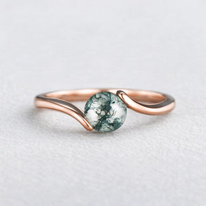 One Stone Duo | Round Moss Agate Couple Ring Set 2pcs.